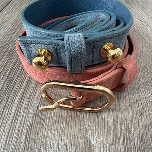 Pair of Pink and Blue Suede Belts by Frame Denim